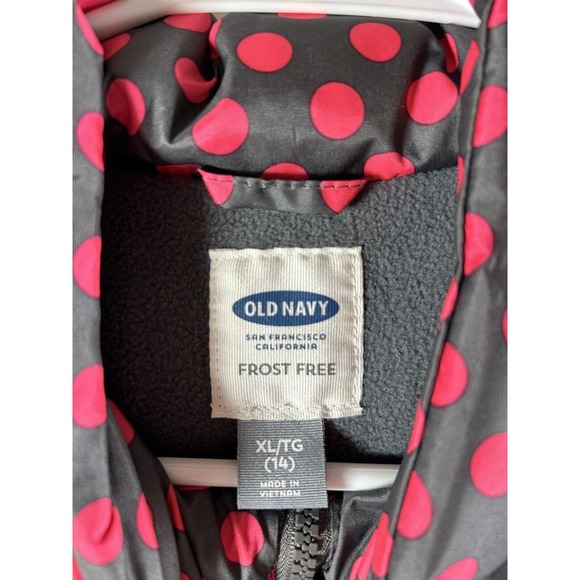 OLD NAVY GIRLS FROST FREE PUFFER VEST GRAY PINK POLKA DOT SIZE XL/14 - Picture 2 of 4